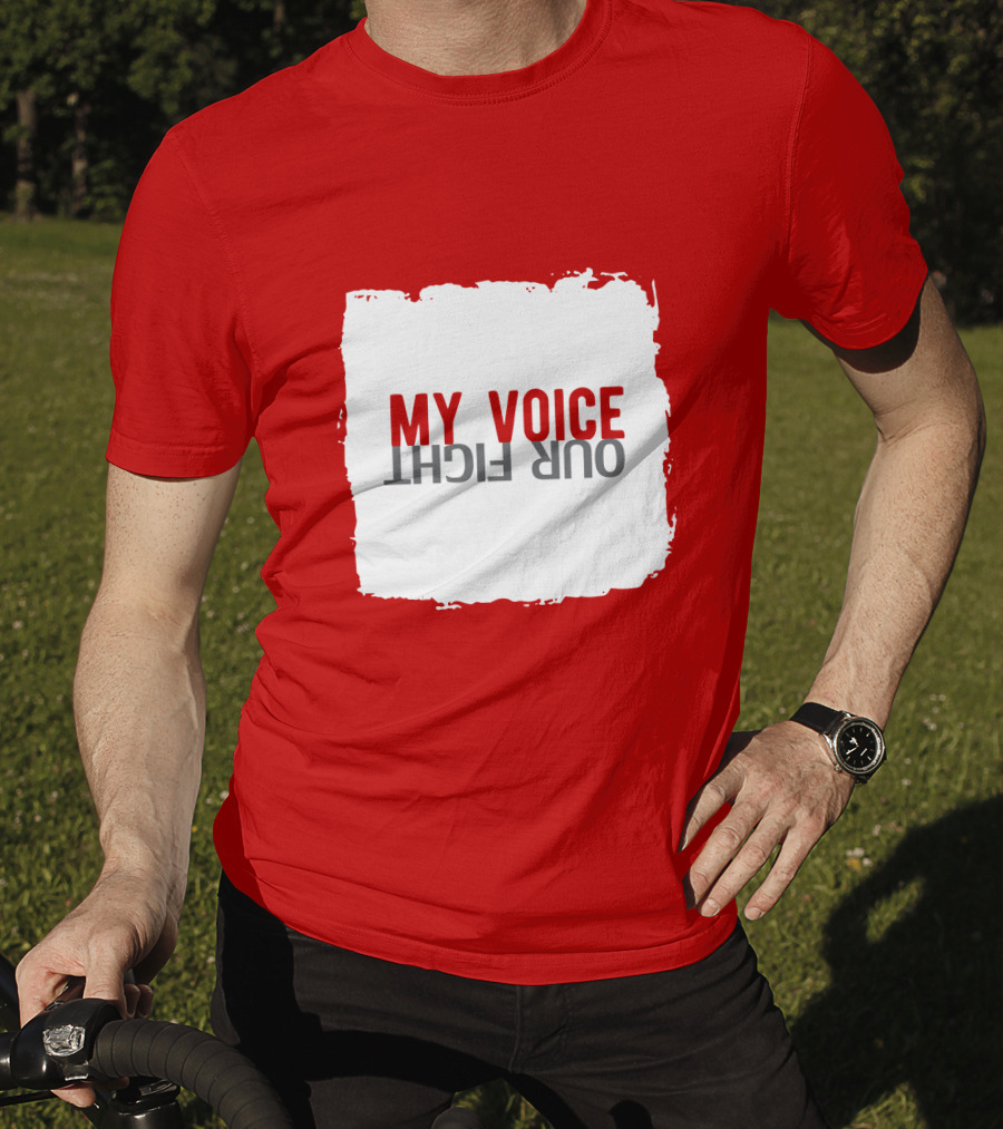 My Voice Our Fight Red And White Distressed Square T-Shirt