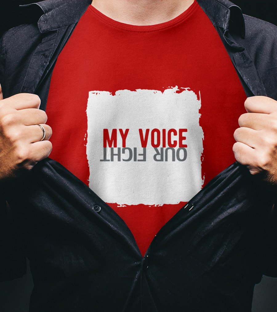 My Voice Our Fight Red And White Distressed Square T-Shirt