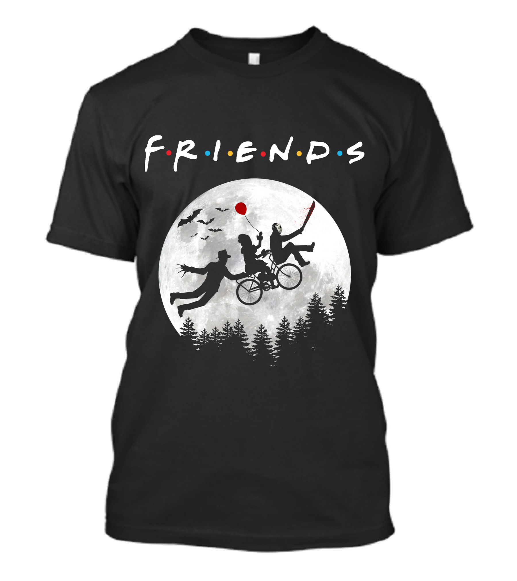 Friends Halloween Horror Movies Iconic Characters Full Moon Scene T-Shirt