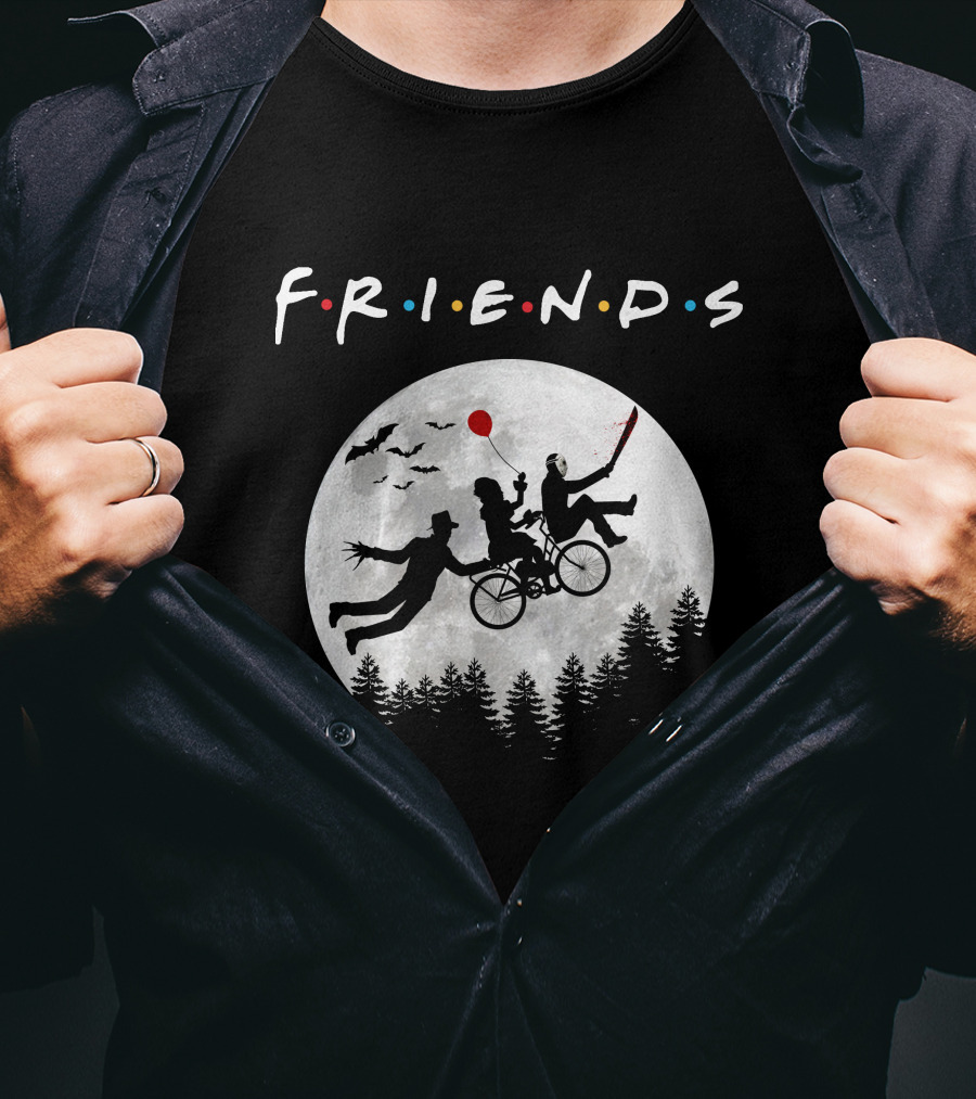 Friends Halloween Horror Movies Iconic Characters Full Moon Scene T-Shirt