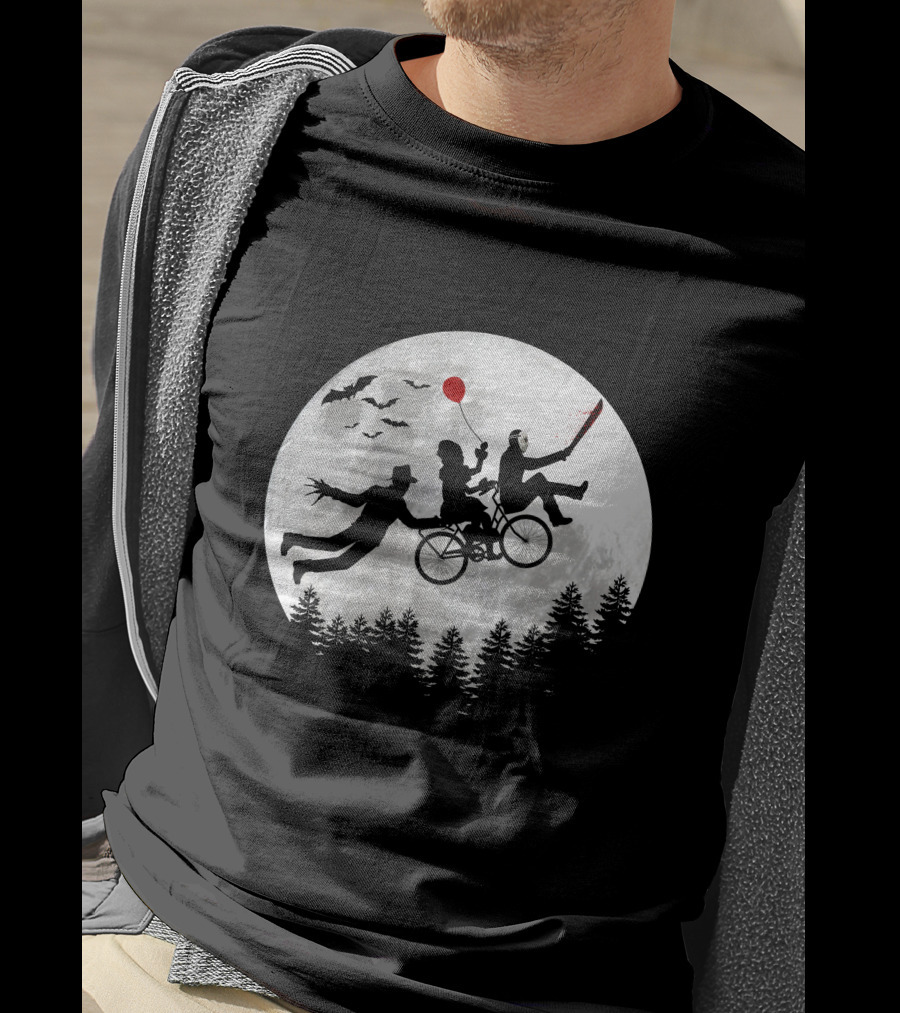 Halloween Horror Movies Icons Under Full Moon T-Shirt