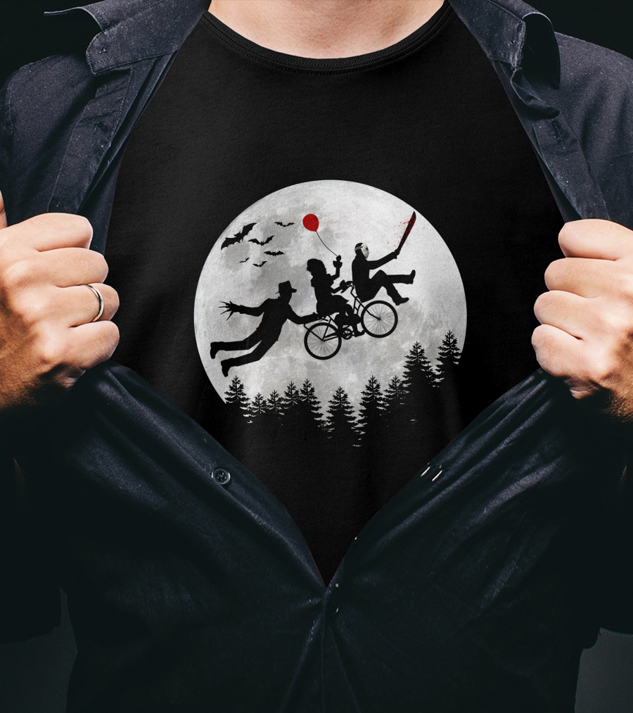 Halloween Horror Movies Icons Under Full Moon T-Shirt