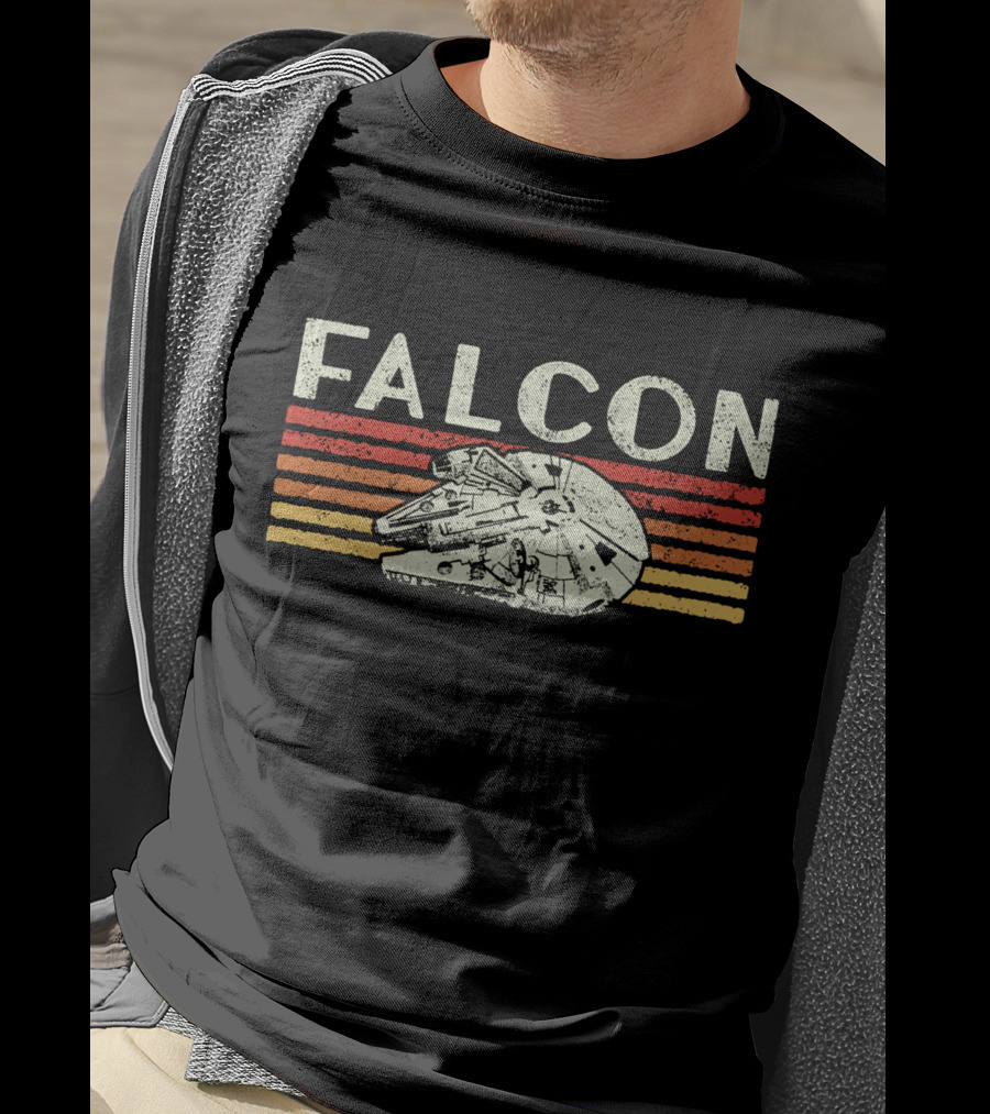 Falcon Vintage Style Spaceship With Stripes T-Shirt