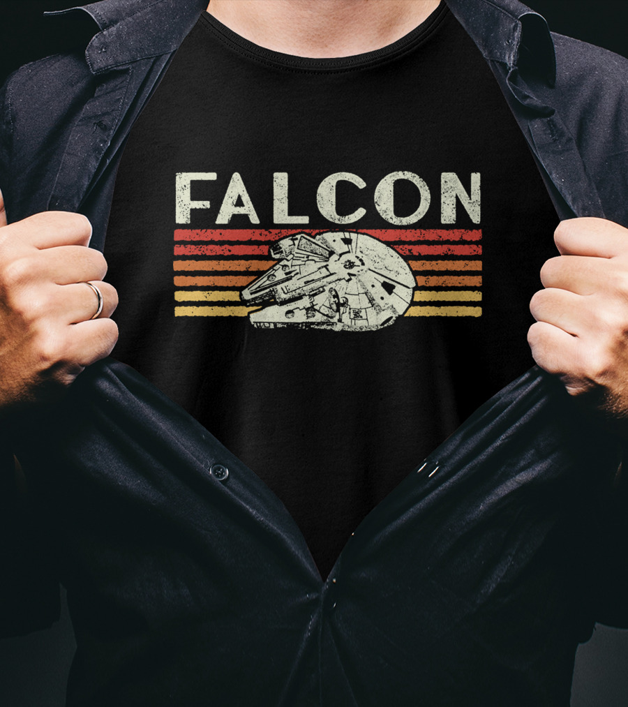 Falcon Vintage Style Spaceship With Stripes T-Shirt