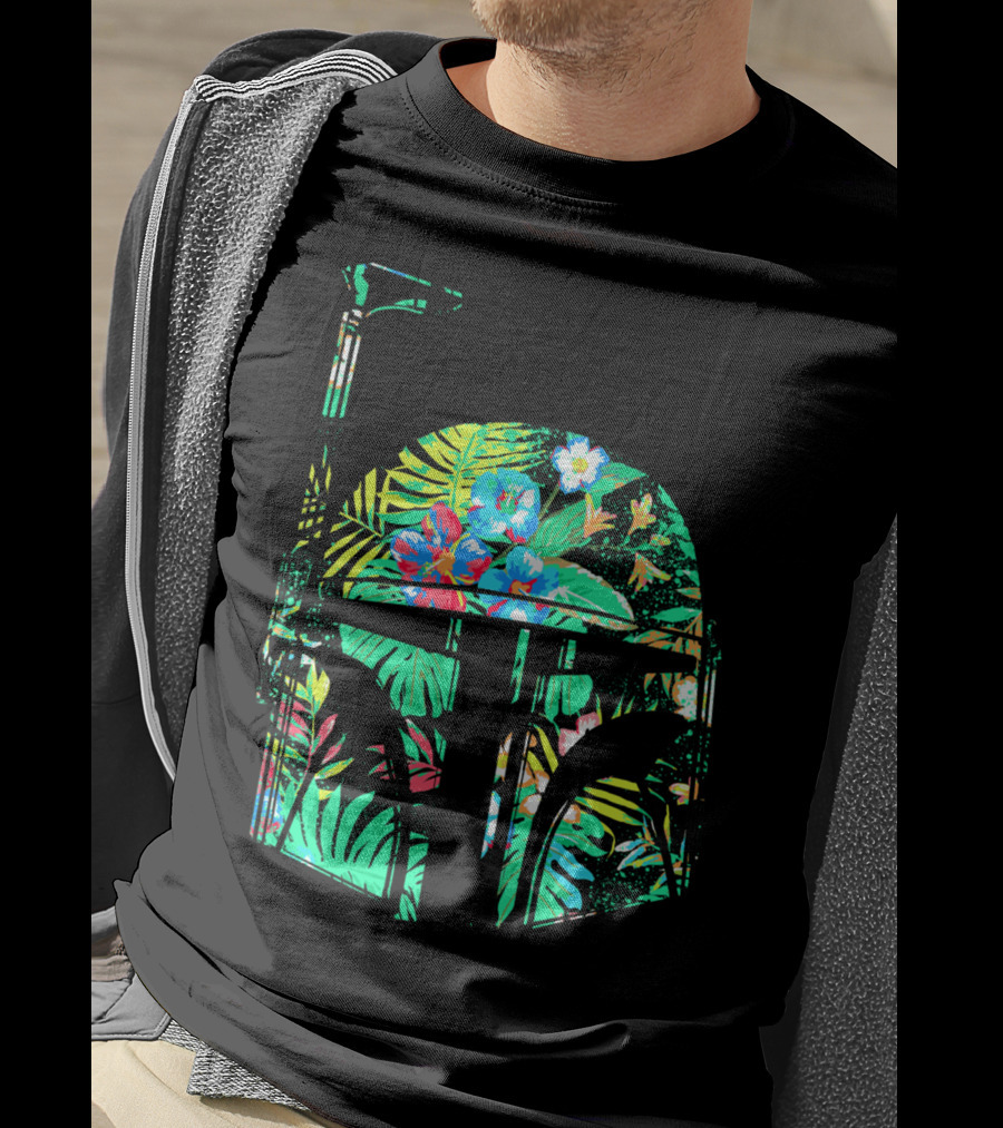 Tropical Floral Boba Fett Helmet T-Shirt