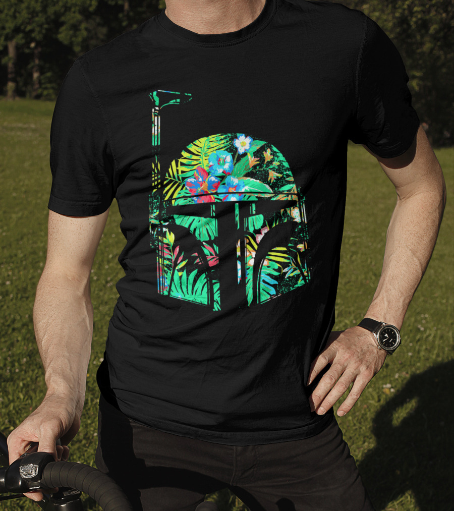 Tropical Floral Boba Fett Helmet T-Shirt