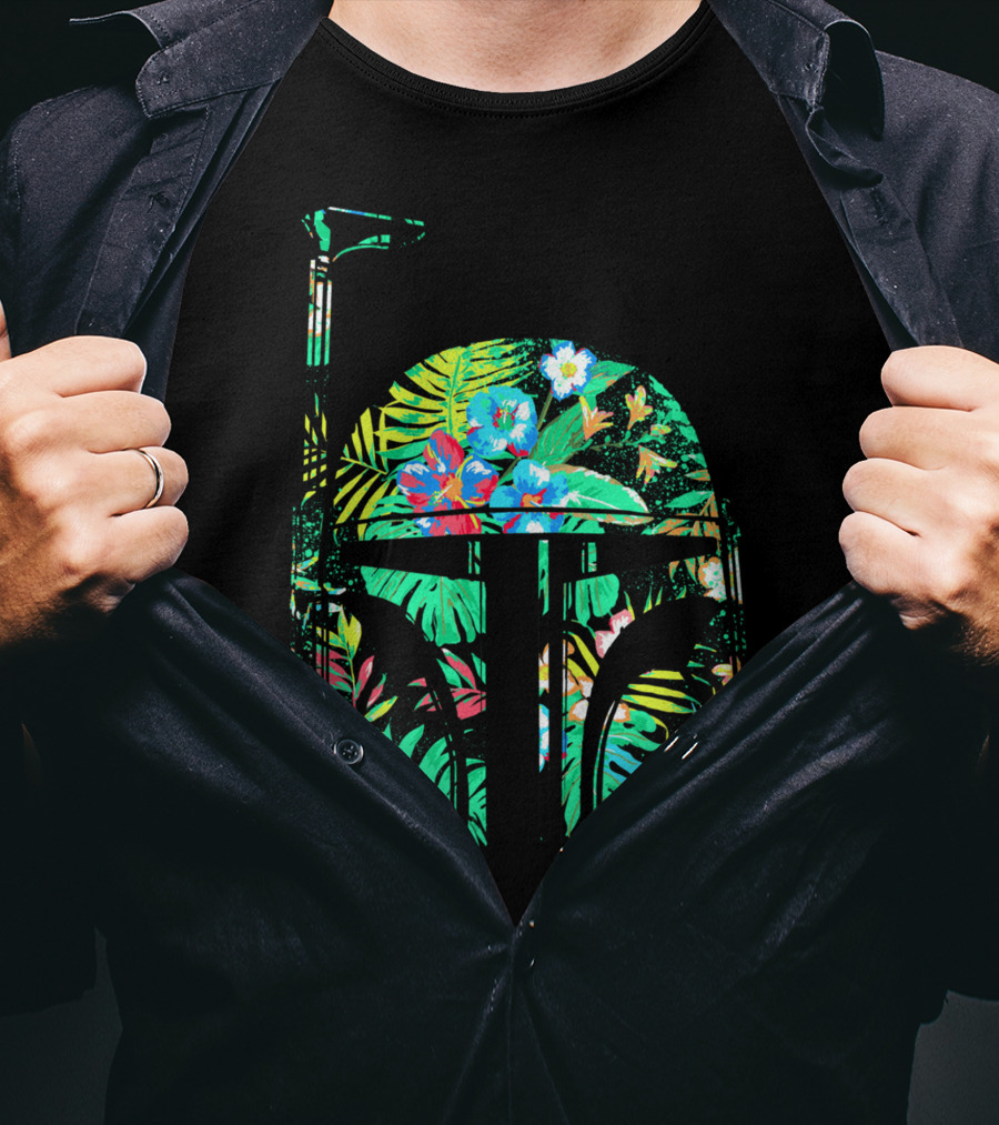 Tropical Floral Boba Fett Helmet T-Shirt