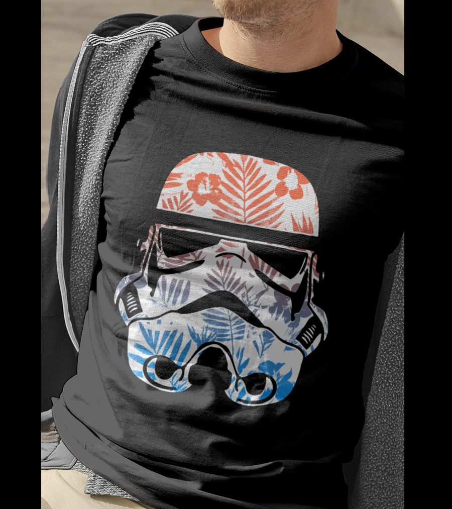 Tropical Trooper Helmet Floral Red And Blue T-Shirt