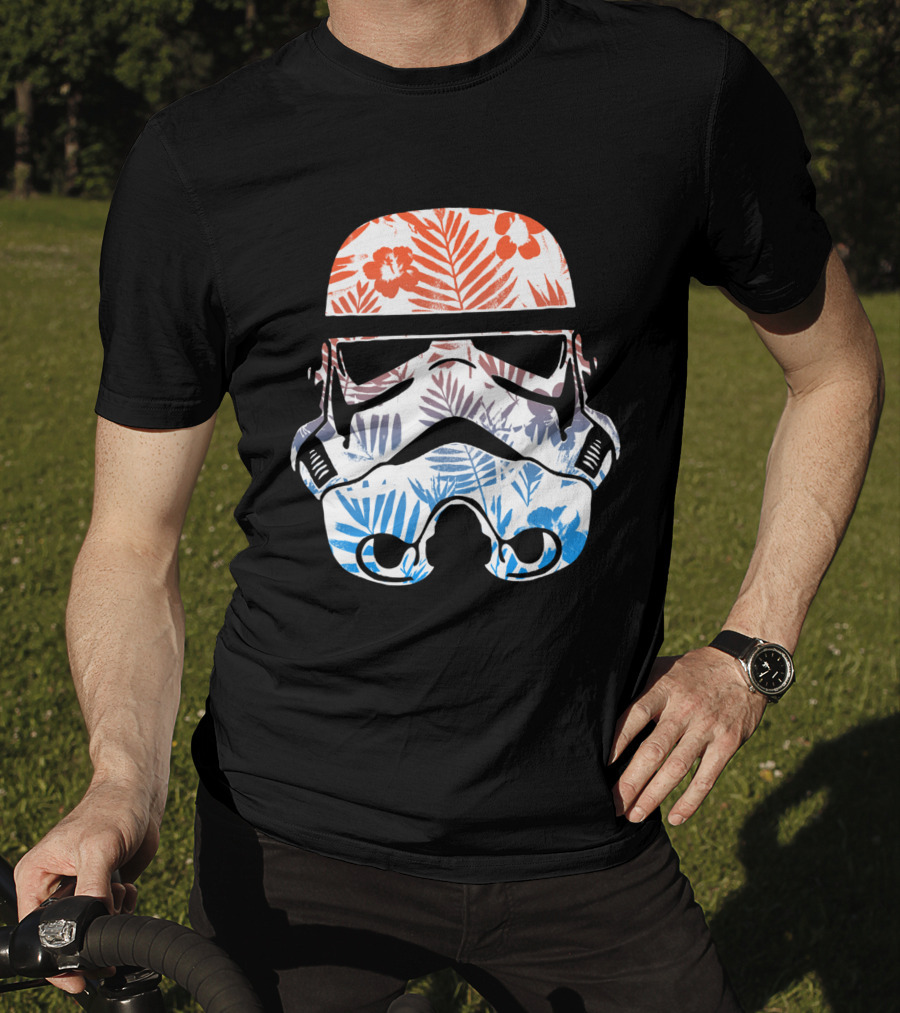Tropical Trooper Helmet Floral Red And Blue T-Shirt