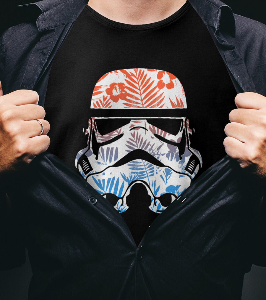 Tropical Trooper Helmet Floral Red And Blue T-Shirt
