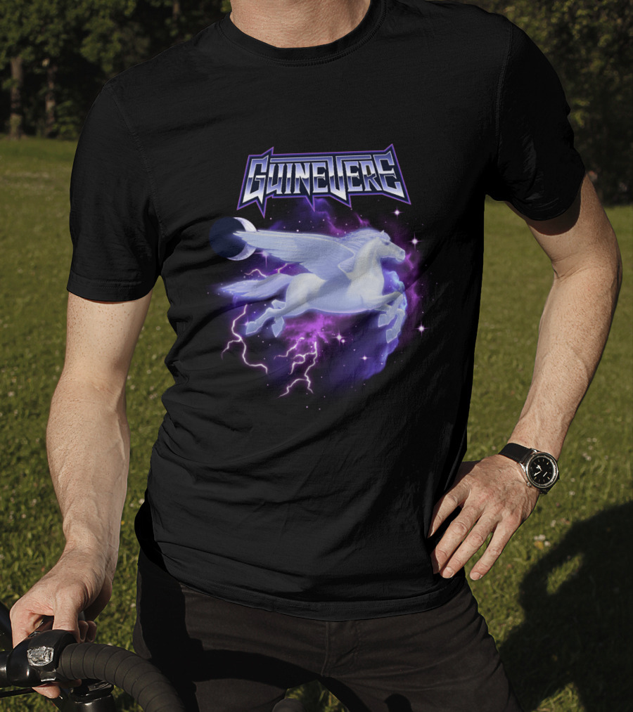 Guinevere Flying Pegasus With Lightning And Crescent Moon T-Shirt