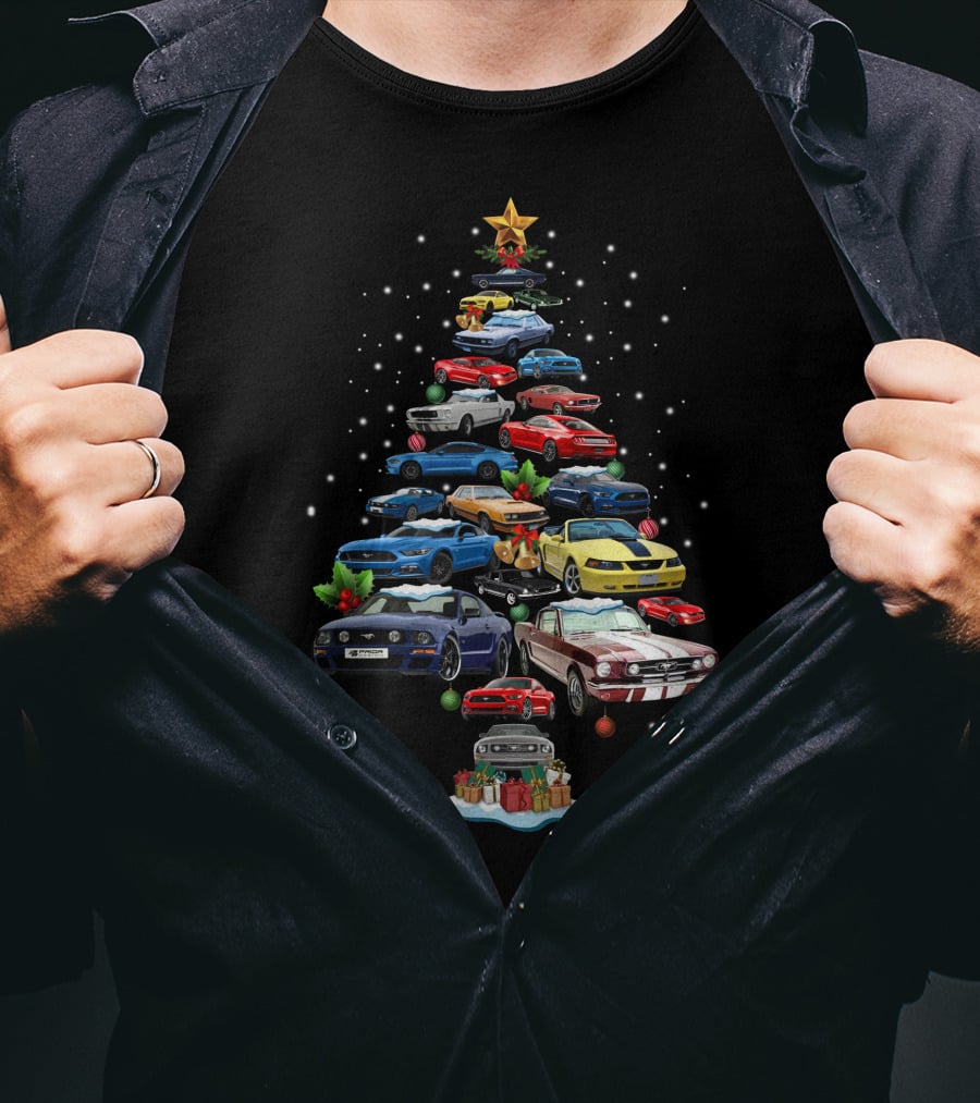 Mustang Christmas Car Tree Festive Display T-Shirt