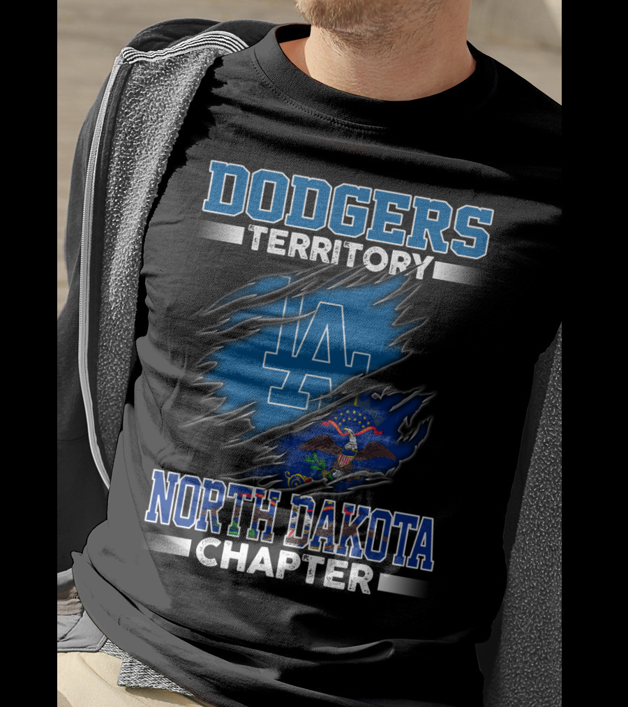 North Dakota Chapter Dodgers Territory LA Logo And Flag T-Shirt