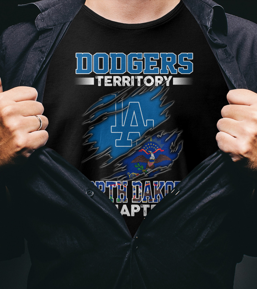 North Dakota Chapter Dodgers Territory LA Logo And Flag T-Shirt