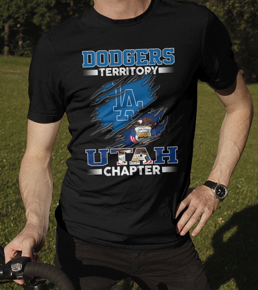 Dodgers Territory Utah Chapter LA Logo Utah State Flag T-Shirt