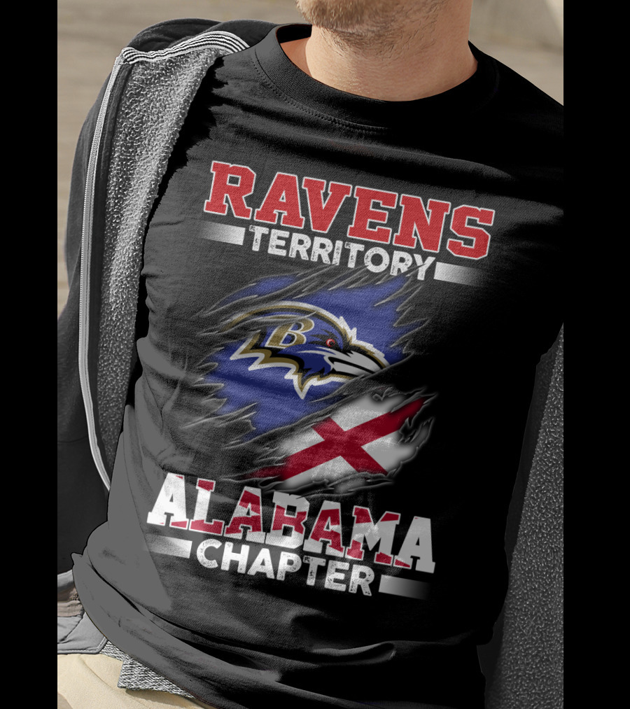 Ravens Territory Alabama Chapter Baltimore Ravens Logo And Alabama Flag T-Shirt