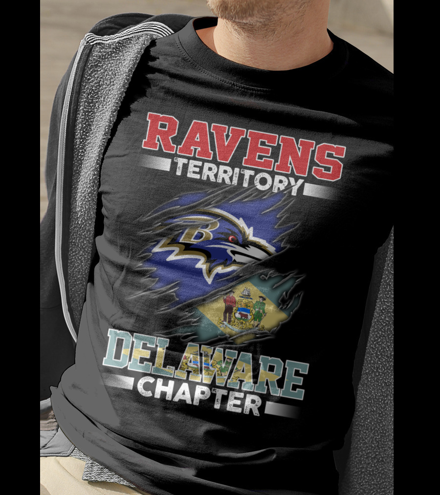 Ravens Territory Delaware Chapter Ravens Logo Delaware Flag T-Shirt