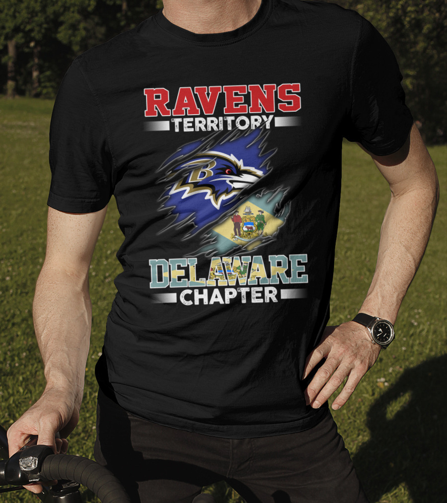 Ravens Territory Delaware Chapter Ravens Logo Delaware Flag T-Shirt