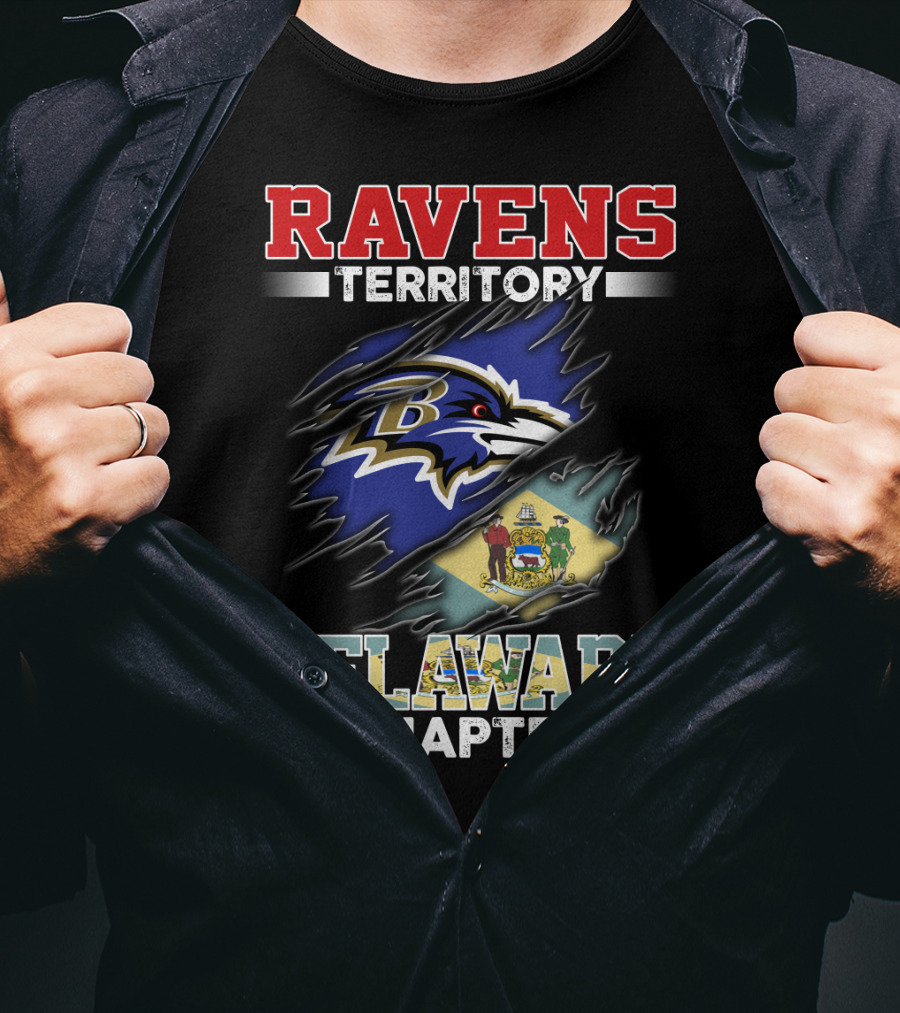 Ravens Territory Delaware Chapter Ravens Logo Delaware Flag T-Shirt