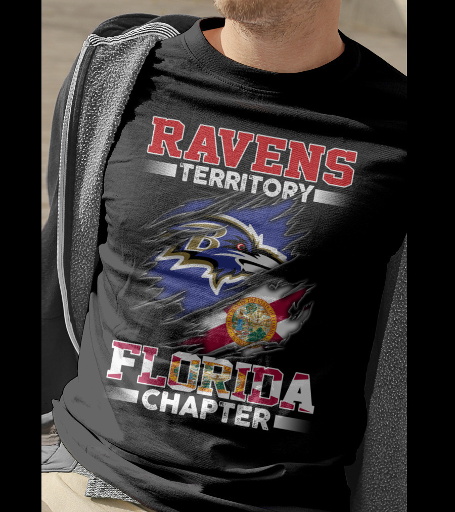 Ravens Territory Florida Chapter Baltimore Ravens Logo With Florida Flag T-Shirt