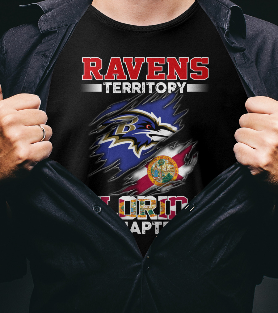 Ravens Territory Florida Chapter Baltimore Ravens Logo With Florida Flag T-Shirt