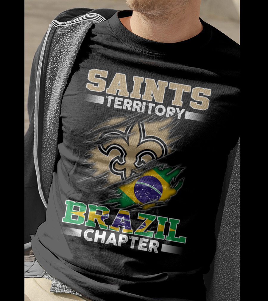 Saints Territory Brazil Chapter Fleur-De-Lis Brazilian Flag T-Shirt