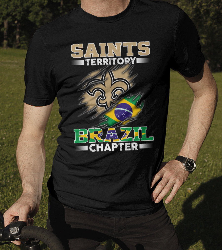 Saints Territory Brazil Chapter Fleur-De-Lis Brazilian Flag T-Shirt