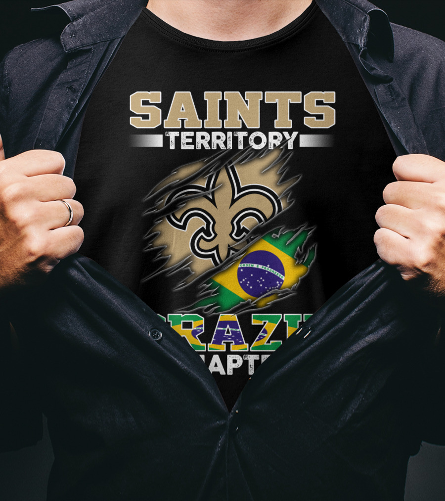 Saints Territory Brazil Chapter Fleur-De-Lis Brazilian Flag T-Shirt