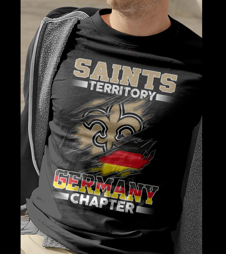 Saints Territory Germany Chapter Fleur-De-Lis German Flag Ripping T-Shirt