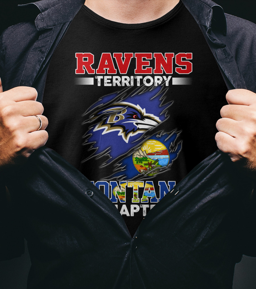 Ravens Territory Montana Chapter Baltimore Ravens Logo And Montana State Seal T-Shirt