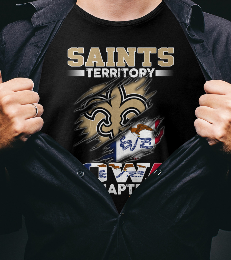 Saints Territory Iowa Chapter With Iowa Flag And Fleur-De-Lis Crest T-Shirt
