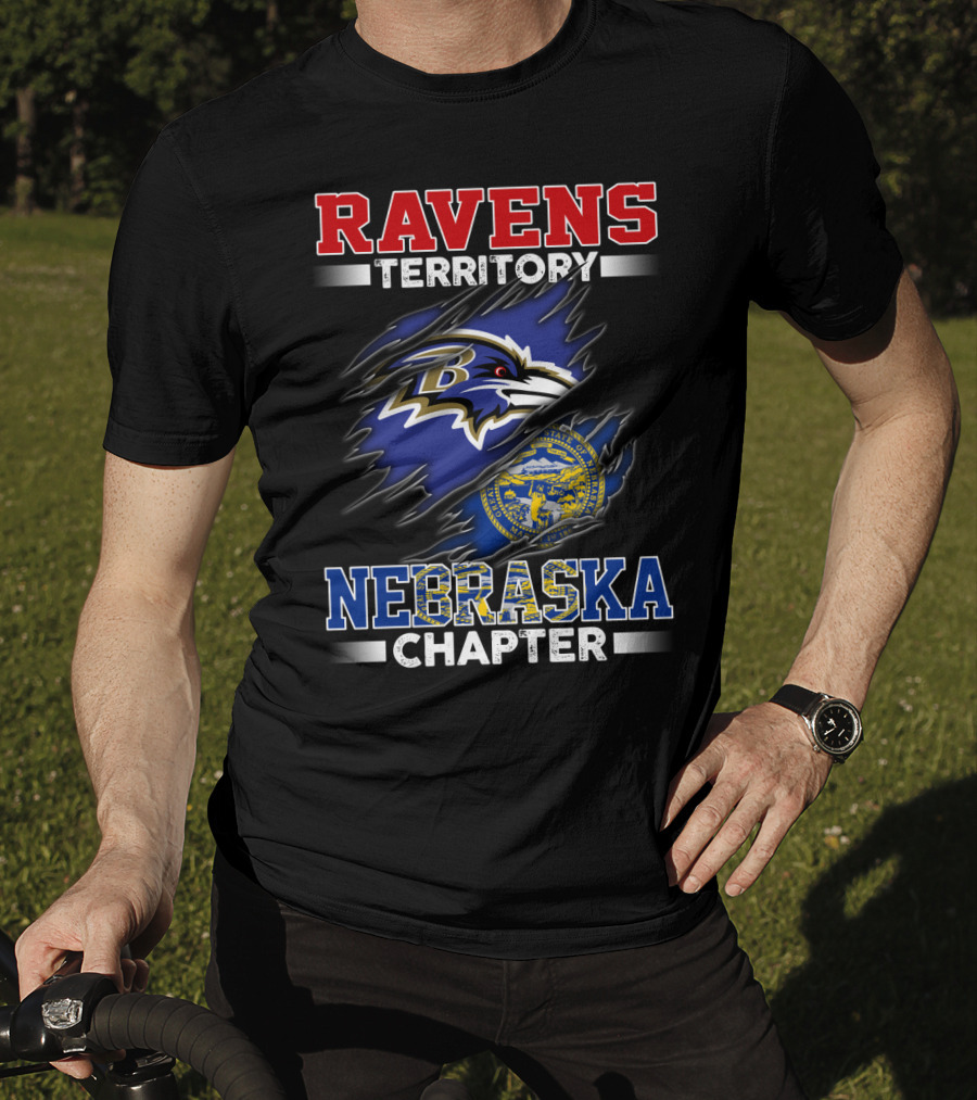 Ravens Territory Nebraska Chapter Torn Flag Style With Baltimore T-Shirt