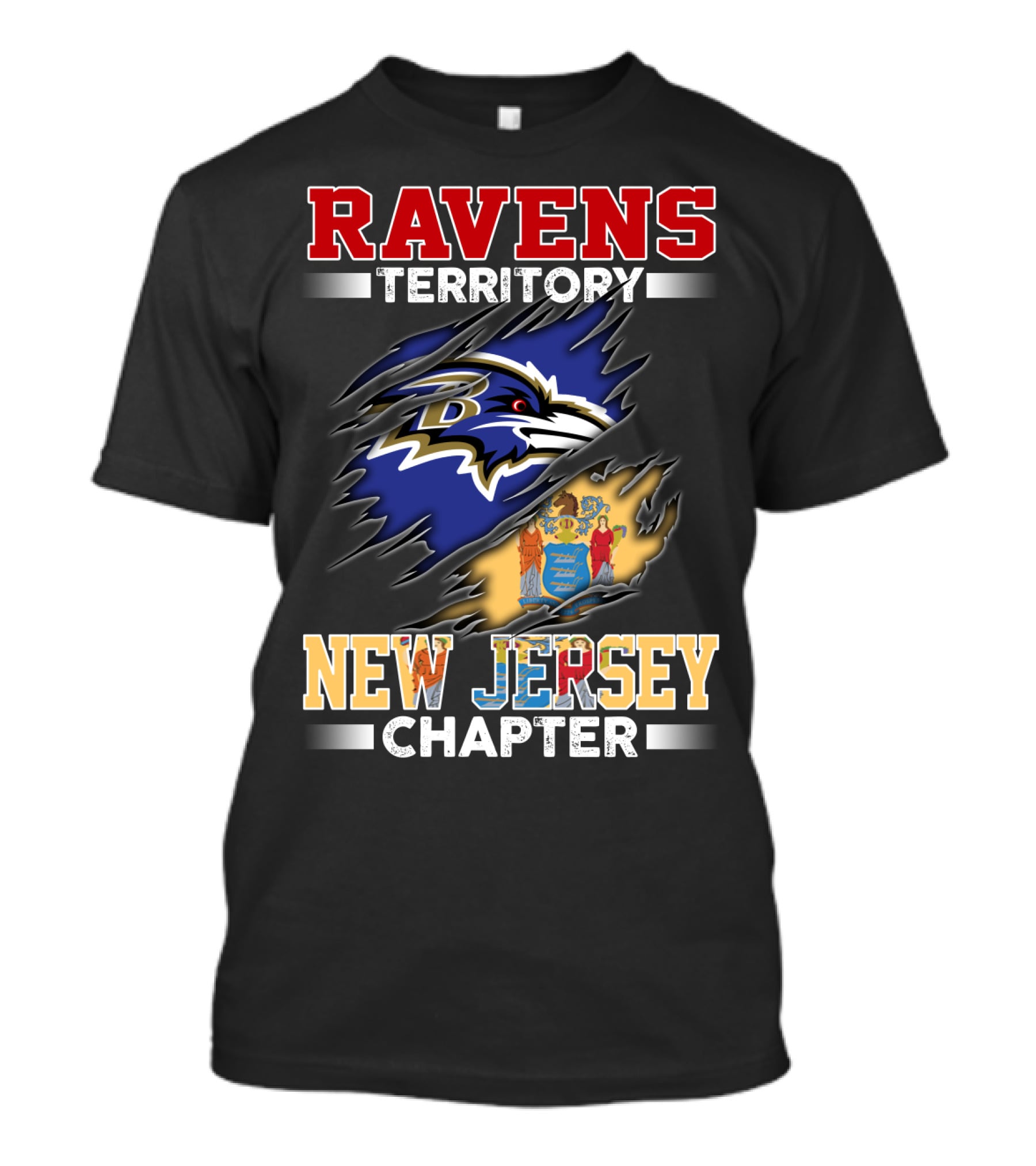 Ravens Territory New Jersey Chapter Ravens Logo New Jersey Flag T-Shirt
