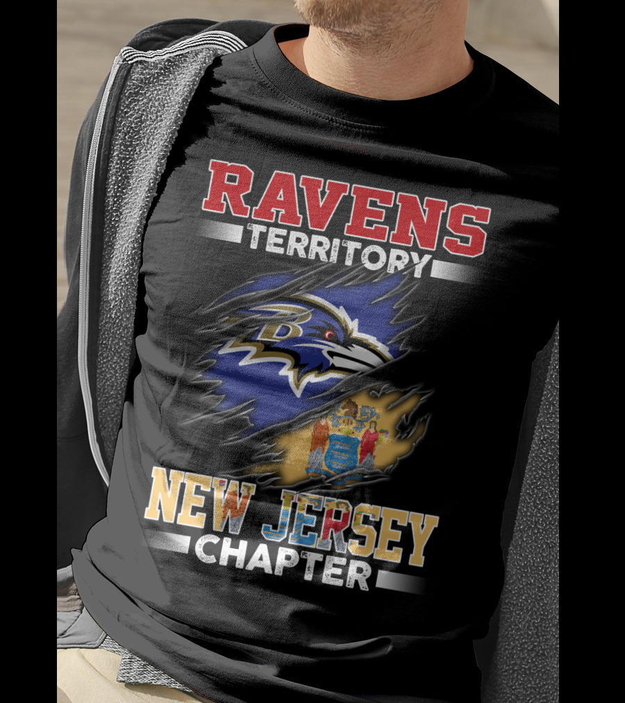 Ravens Territory New Jersey Chapter Ravens Logo New Jersey Flag T-Shirt