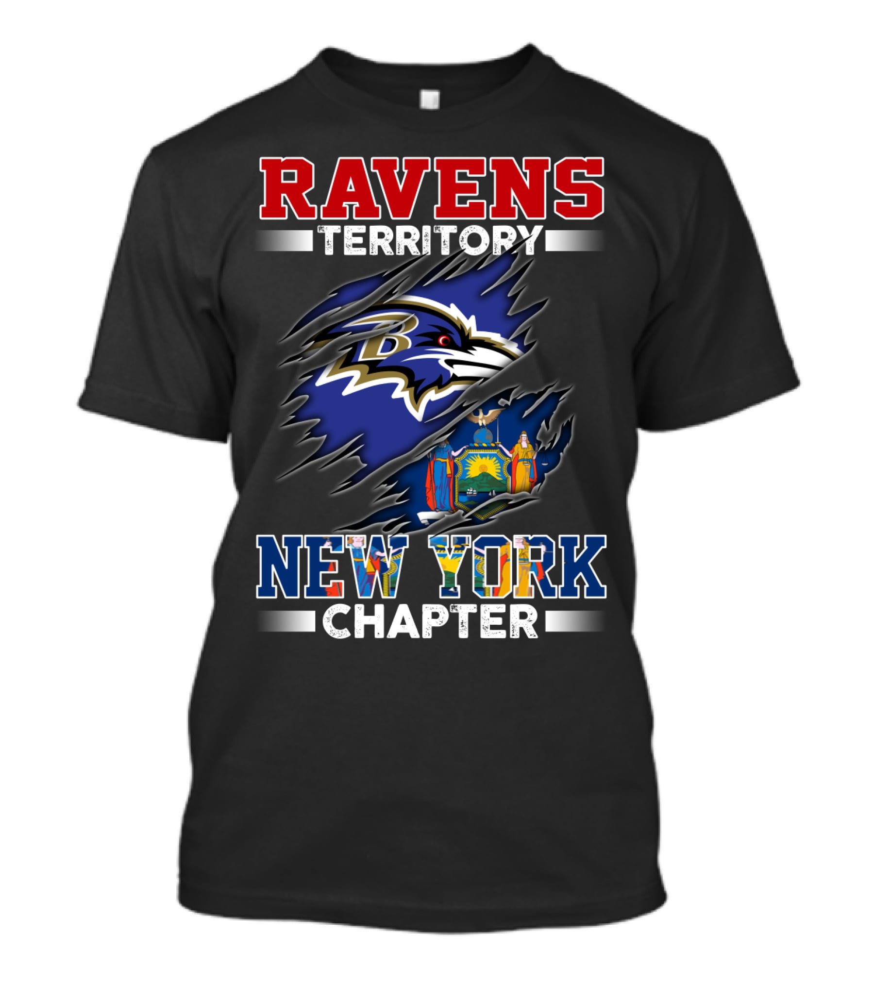 Ravens Territory New York Chapter Baltimore Ravens Logo And New York State Flag T-Shirt