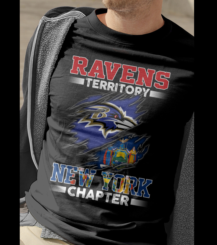Ravens Territory New York Chapter Baltimore Ravens Logo And New York State Flag T-Shirt