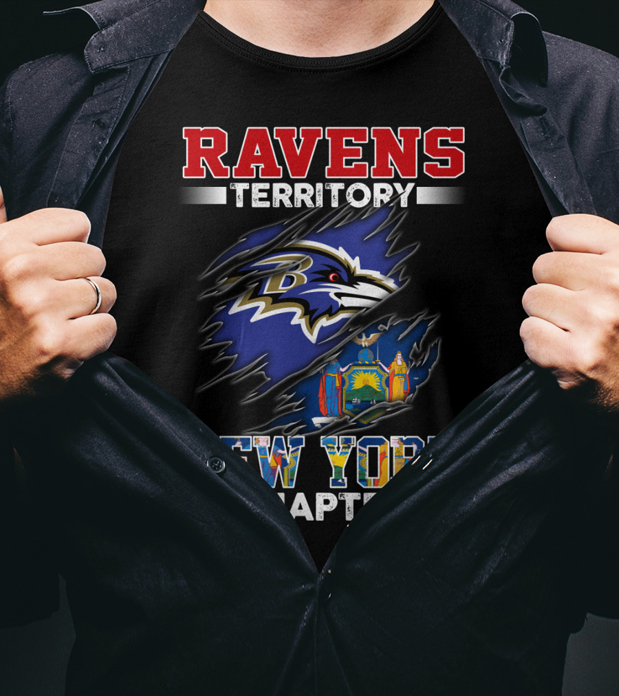 Ravens Territory New York Chapter Baltimore Ravens Logo And New York State Flag T-Shirt