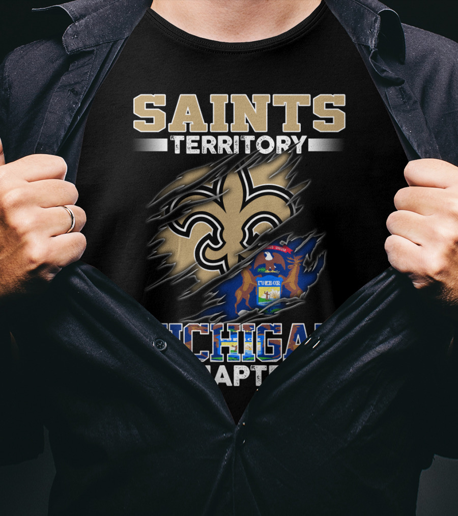 Saints Territory Michigan Chapter Fleur-De-Lis And State Seal T-Shirt