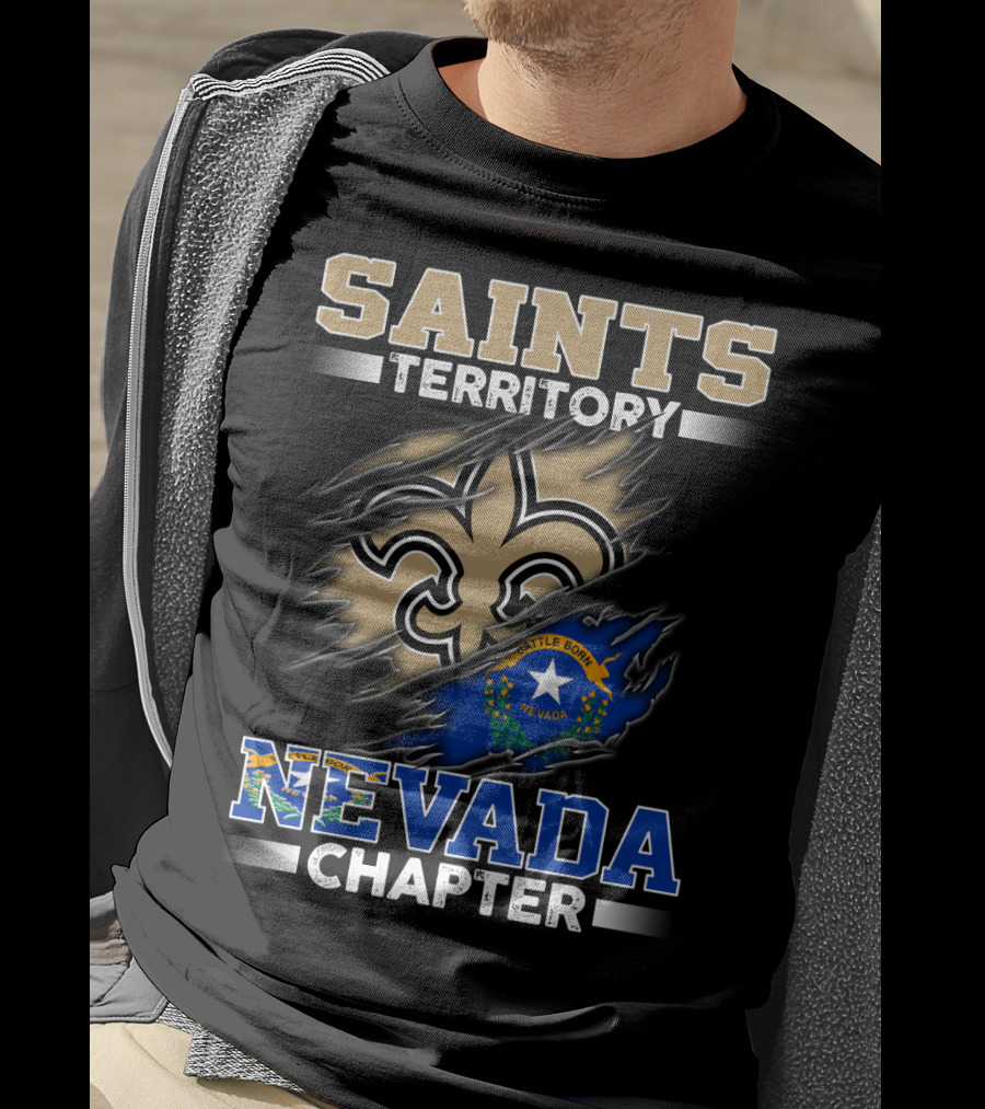 Saints Territory Fleur-De-Lis Nevada Chapter Battle Born Flag T-Shirt