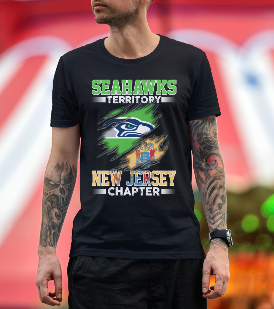 Seahawks Territory New Jersey Chapter Logo With State Flag T-Shirt