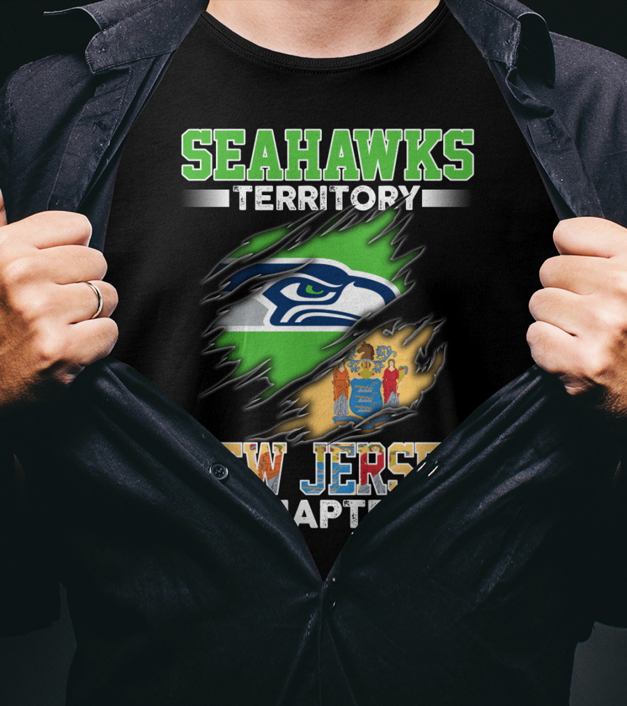 Seahawks Territory New Jersey Chapter Logo With State Flag T-Shirt