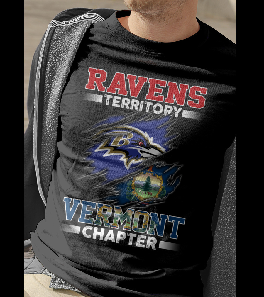 Ravens Territory Vermont Chapter Baltimore Football Team Logo And Vermont State Seal T-Shirt