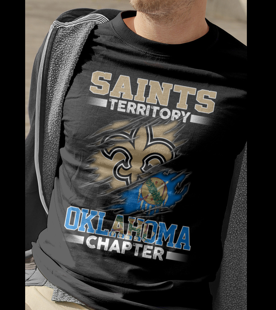 Saints Territory Oklahoma Chapter Fleur-De-Lis State Flag Ripped T-Shirt