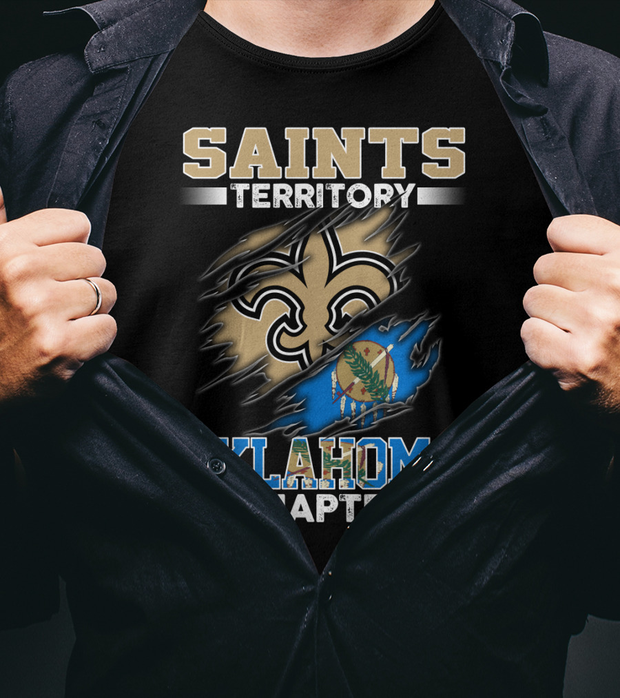 Saints Territory Oklahoma Chapter Fleur-De-Lis State Flag Ripped T-Shirt