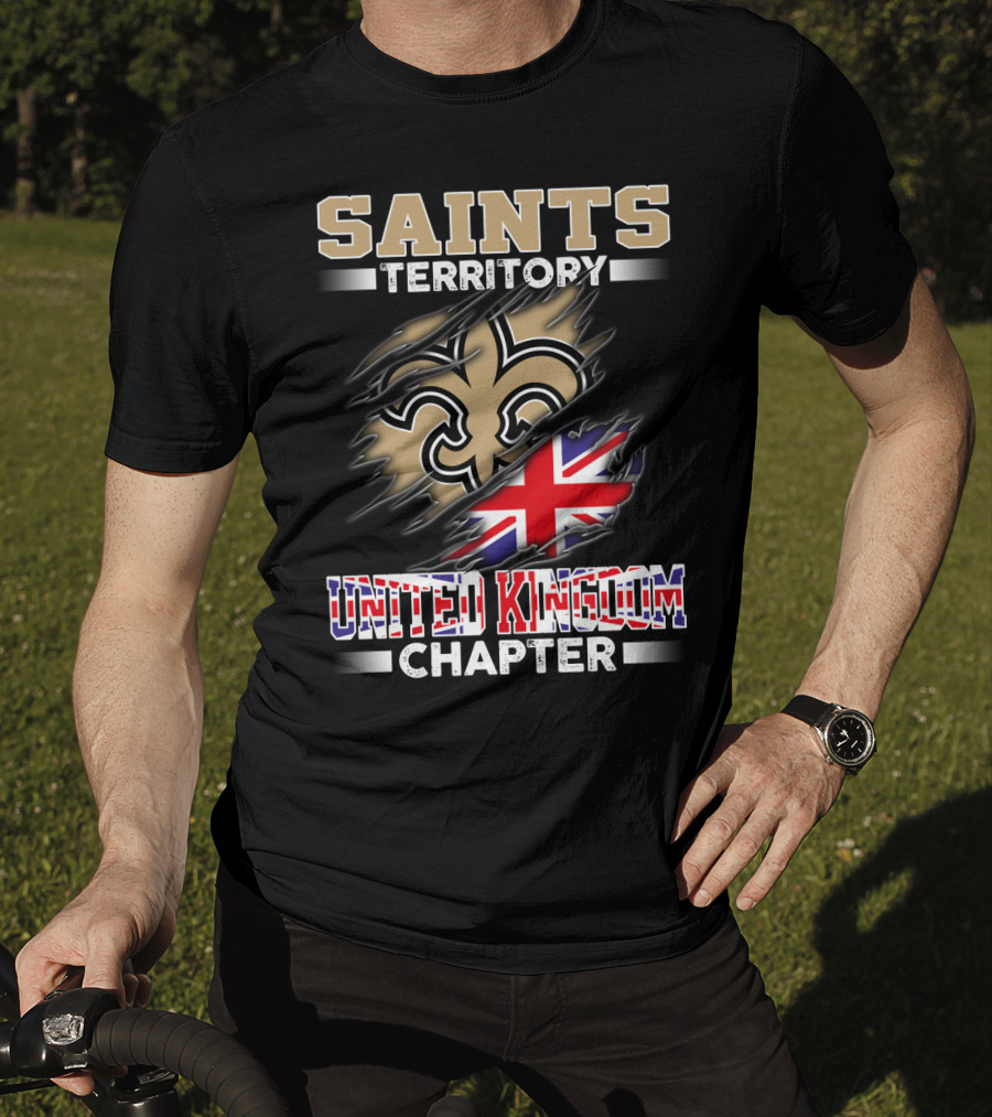 Saints Territory United Kingdom Chapter Fleur-De-Lis And Union Jack Ripped T-Shirt