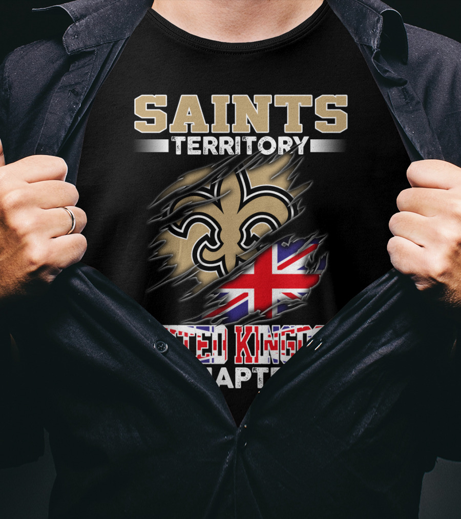 Saints Territory United Kingdom Chapter Fleur-De-Lis And Union Jack Ripped T-Shirt