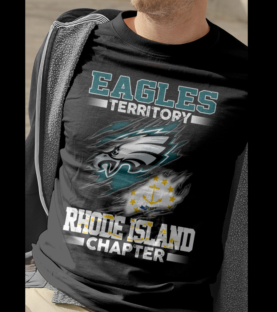 Eagles Territory Rhode Island Chapter Logo With Philadelphia Eagles And Rhode Island State Flag Elements T-Shirt