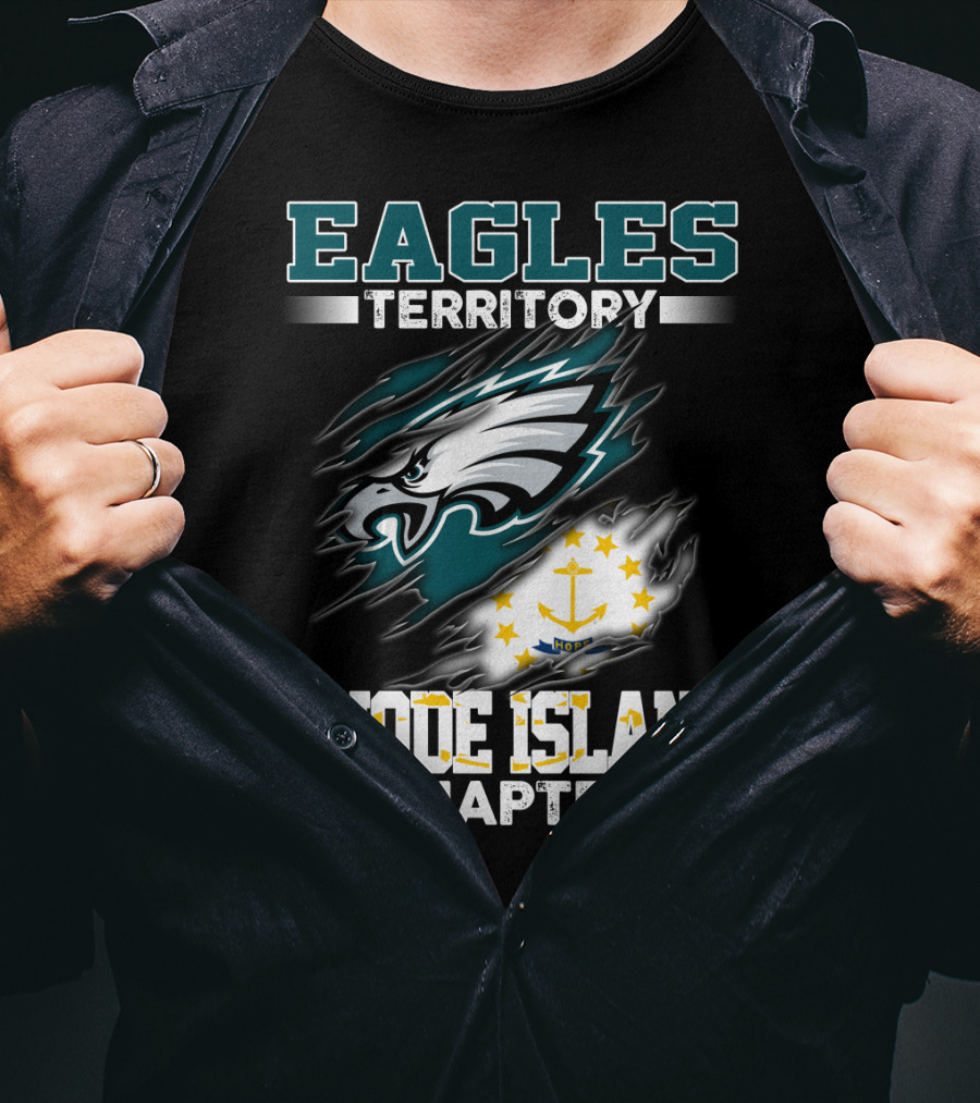 Eagles Territory Rhode Island Chapter Logo With Philadelphia Eagles And Rhode Island State Flag Elements T-Shirt