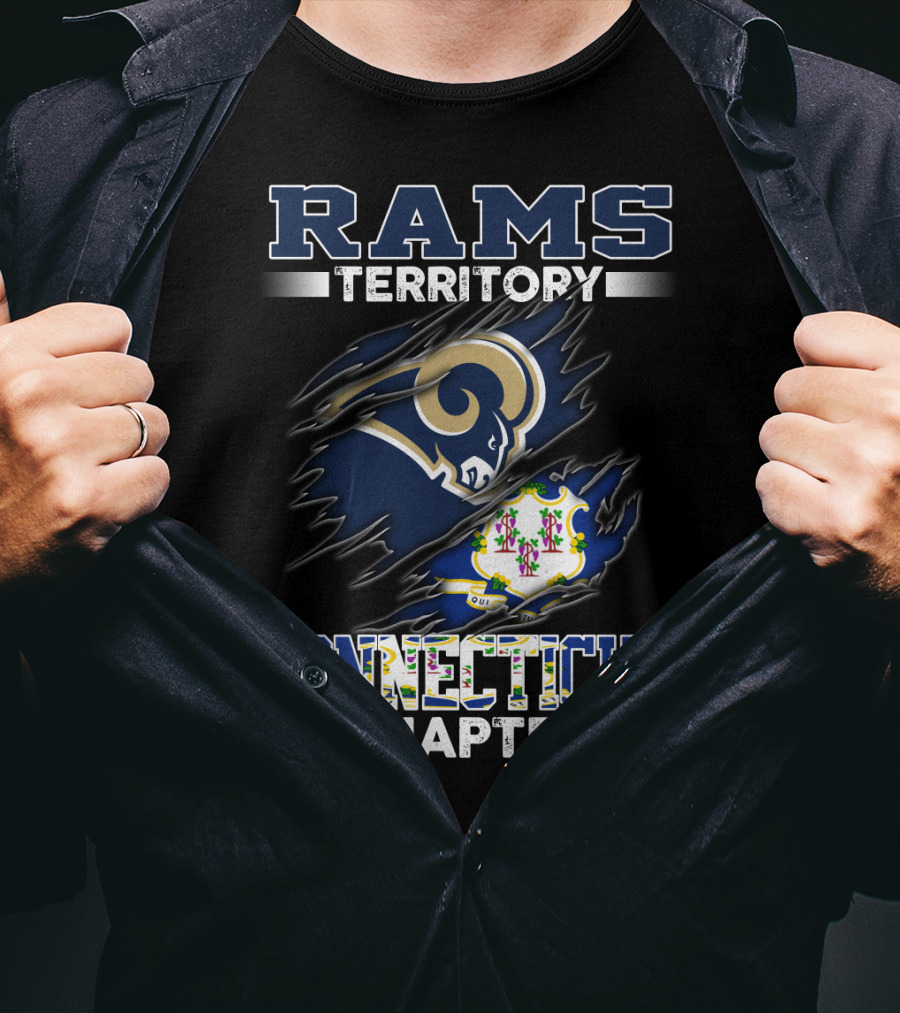 Rams Territory Connecticut Chapter Blue And White Design With Iconic Ram Logo And Connecticut State Symbol T-Shirt