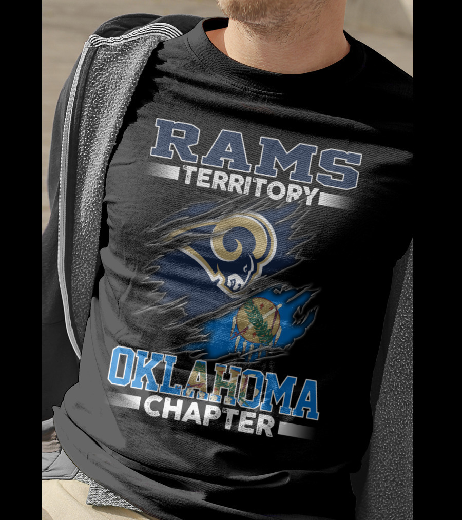 Rams Territory Oklahoma Chapter Blue And Gold Design With Torn State Flag T-Shirt